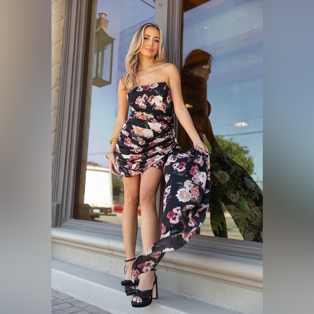 Buddy Love Black Floral Strapless Dress